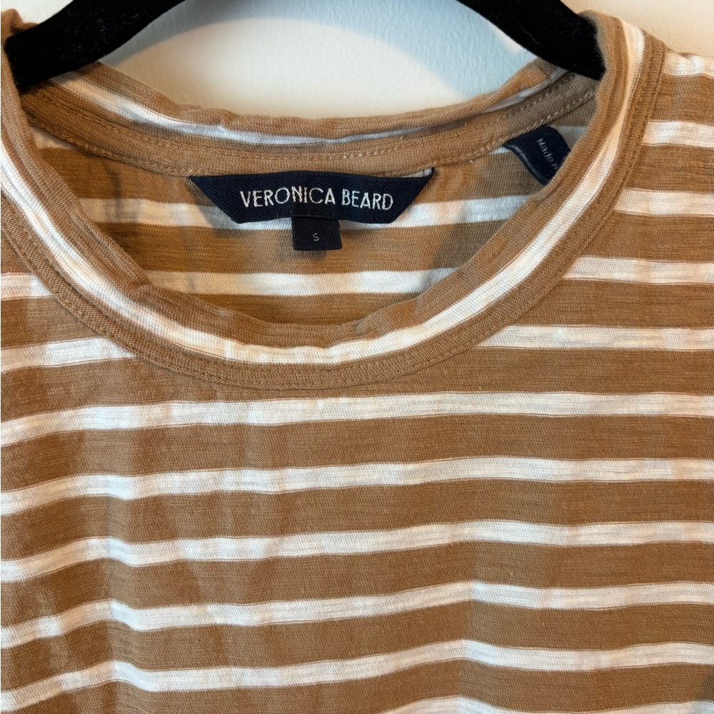 Veronica Beard Tan and Cream Striped Tee